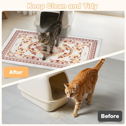 Washable Cat Litter Mat 48"x36" 2Pack with Non-Slip Bottom Waterproof Litter Box Mat Easy to Clean Litter Trapping Mat for Kitty - color: Brown&White, size: 48"x36"-2 Pack