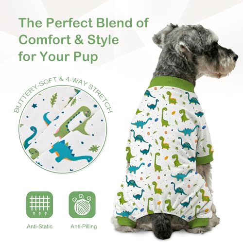 Dog Pajamas for Small Medium Dogs Recovery Suit Dog Pjs Dog Onesie Cute Soft Breathable Puppy Pajamas Pet Spring Summer Stretchy Pjs for Boy Girl - Green Dinosaurs