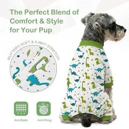 Dog Pajamas for Small Medium Dogs Recovery Suit Dog Pjs Dog Onesie Cute Soft Breathable Puppy Pajamas Pet Spring Summer Stretchy Pjs for Boy Girl - Green Dinosaurs