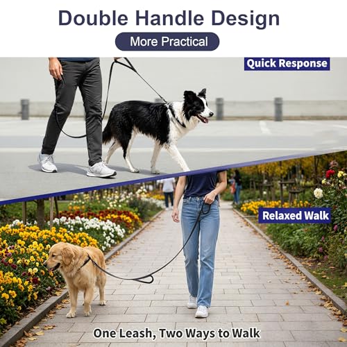 2 Pack Dual Handle Dog Leash, 6ft x 1in Heavy Duty Reflective Nylon Leash with Padded Grip, Traffic Handle, D-Ring, Tangle-Free Dog Lead for Small, Medium & Large Dogs, Safe Night Walks (Black+Black) - color: 2PCS-Black+Black
