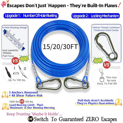 TOPKNOT 15FT Heavy Duty Stainless Steel Dog Tie Out Cable and Stake, 360 Swivel Dog Run, Rust Proof, Holds 2 Dogs Up to 200LBS, Ideal for Outdoor Camping and Yard Use - size: dog stake+15ft/200lbs
