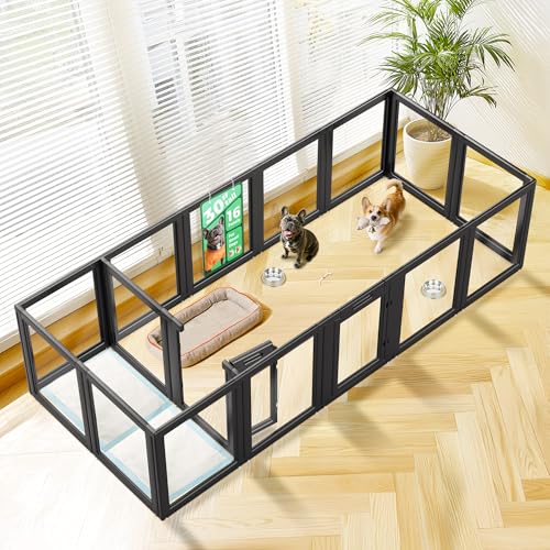 FXW AuraSpace Acrylic Indoor Dog Playpen for Small and Medium Dogs, 30 Inch, 16 Panels, Black - color: Black, size: 30"H
