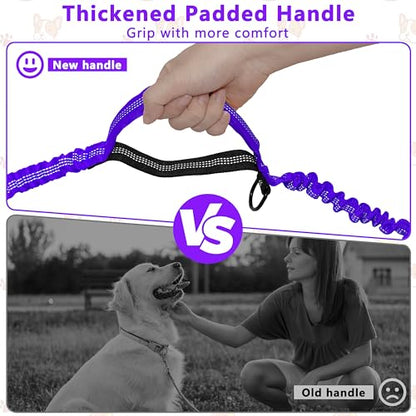 Hands Free Dog Leash with Zipper Pouch, Running Waist Leash for Dog Walking, Adjustable Waist Belt for Large Dogs, Reflective Bungee Design with Two Handle for Hiking, Training, Purple - color: Purple