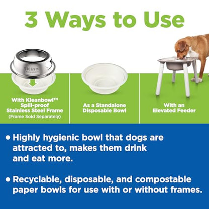 Kinn Kleanbowl Pet Bowl Stainless Steel Frame with Compostable Refills, 24 oz (Pack of 2) – Spill-Proof Stable Disposable Pet Bowls for Easy Cleaning and Healthy Pets, No Plastic - color: Frames (2 Pack), size: 24 oz (3 cups)