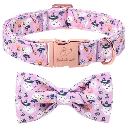 Halloween Dog Collar with Bow Tie - Cute Purple Wizard Ghost Dog Collars, Adjustable Metal Buckle Bowtie Collar for Small Medium Large Boy Girl Dogs XS - color: B-Wizard Ghost, size: XS