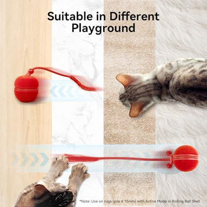 Cheerble 2 in 1 Interactive Cat Toys for Indoor Cats - Wicked Ball Duo2 Automatic Cat Toy, Dual Interchangeable Shells, Electric Cat Toy Ball with Chirping Sounds, Rechargeable Moving Kitten Toys, Red - color: Red