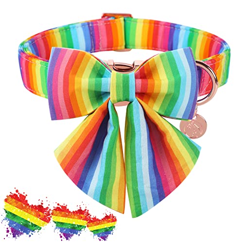 DOGWONG Summer Dog Collar with Bow tie - color: C: lgbt rainbow, size: L