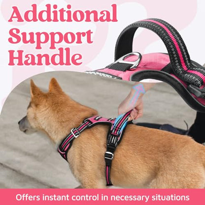 rabbitgoo Dog Harness Small Sized, No Pull Dog Vest with 3 Buckles, Adjustable Soft Padded Pet Harness with Easy Control Handle and Reflective Strips, Pink, S - color: Pink, size: Small