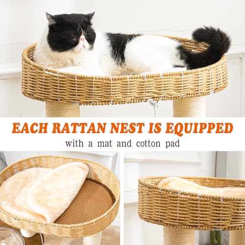 Modern Cat Tree for Indoor Cats, Wood Cat Tree with Natural Sisal-Covered Scratching Posts, Unique Cat Furniture Activity Center with Cat Scratching Ball Toy - color: SCT003 new
