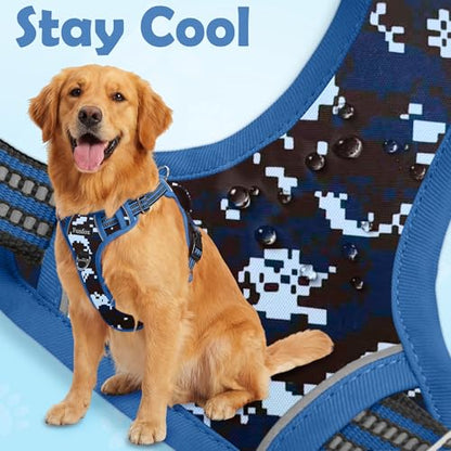 Funfox Dog Harness No Pull, Adjustable Pet Vest Harness, Super Soft Material with Vertical Handle Easy Control, Reflective Night Walking, 2 Leash Clips for Small Sized Dogs, Mosaic Blue, S - color: Mosaic Blue, size: Small