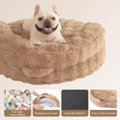 EHEYCIGA Dog Bed Medium Size Dog, Fluffy Small Dog Couch with Removable Washable Cover, Bolster Pet Sofa, Waterproof and Non-Slip, 30" x 30"x 8.5", Camel - color: Camel, size: 30"L x 30"W x 8.5"Th