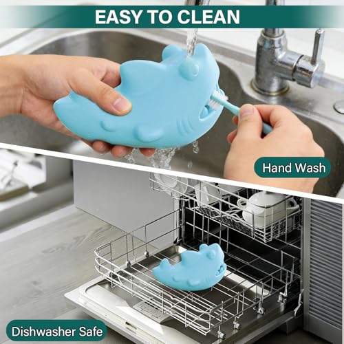 Treat Dispensing Dog Toys for Aggressive Chewers – Durable Natural Rubber Chew Toys for Medium/Large Dogs, Interactive Enrichment Toy Relieves Boredom, Anxiety & Cleans Teeth, Dishwasher Safe - color: Sky-Blue Shark