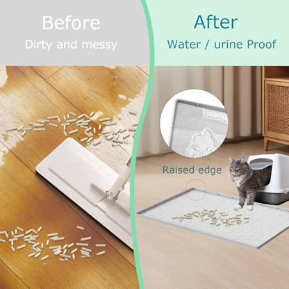 Cat Litter Mat for Litter Box, Silicone Large Cat Litter Trapping Mat - 31x22 in, Waterproof & Non-Slip, Durable & Easy Clean, Light Gray - color: Light Grey, size: 31"L x 22"W