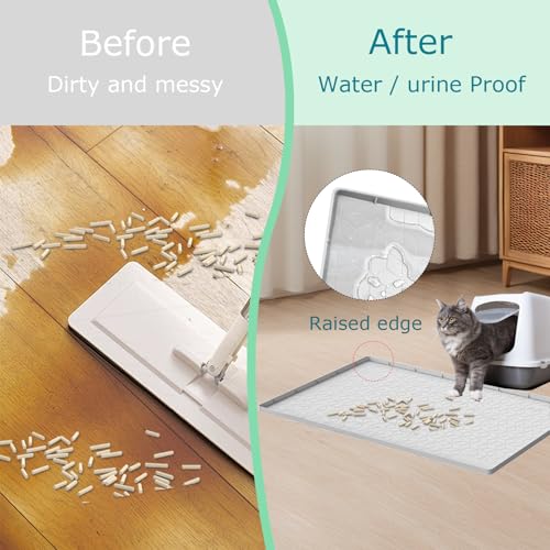 Cat Litter Mat for Litter Box, Silicone Large Cat Litter Trapping Mat - 28x22 in, Waterproof & Non-Slip, Durable & Easy Clean, Light Gray - color: Light Grey, size: 28"L x 22"W