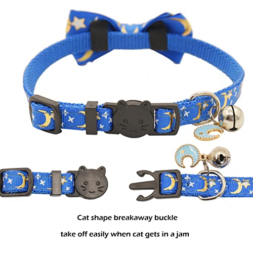 Bowtie Cat Collars Breakaway with Bell, Adjustable Cute Kitty Collars Safety Buckle Kitten Collar for Cat Puppy 7.5-11in (Blue Moon) - color: Blue Moon