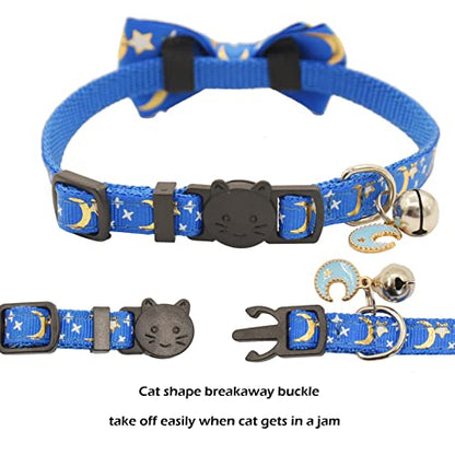 Bowtie Cat Collars Breakaway with Bell, Adjustable Cute Kitty Collars Safety Buckle Kitten Collar for Cat Puppy 7.5-11in (Blue Moon) - color: Blue Moon