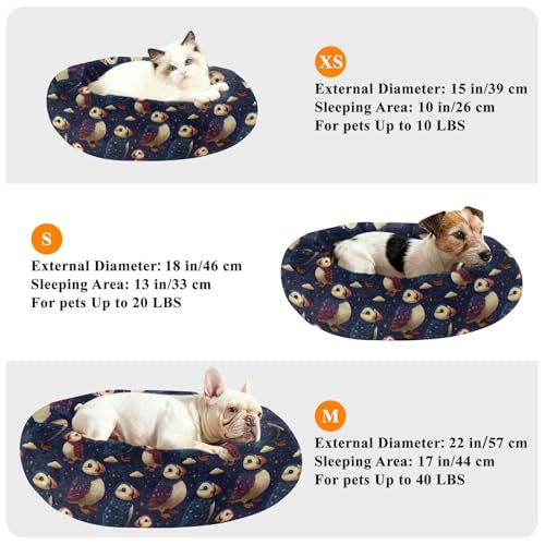 Pet Bed Puffins Blue Purple Print, 18" Small Dog Cuddler with Anti-Slip Bottom, Cute Pattern Round Sofa for Indoor Puppies & Kittens, All-Season Comfort - size: Small
