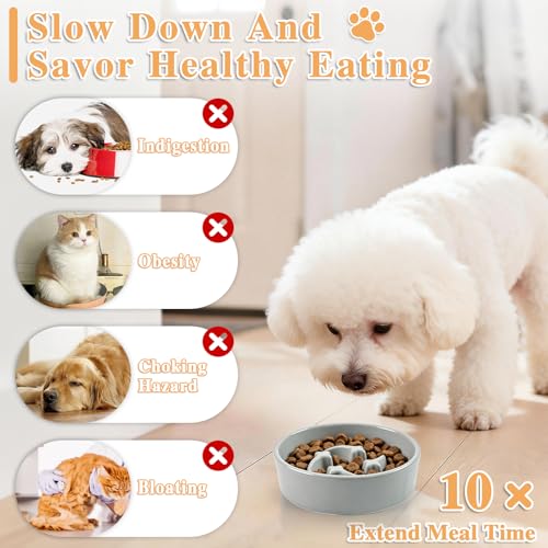 Ceramic Slow Feeder Dog Bowls, 1 Cups Dog Food Dish for Small and Medium Breed, Puzzle Dog Food Bowl for Fast Eater, 15OZ, 6.3 inch(Grey) - color: Grey-M