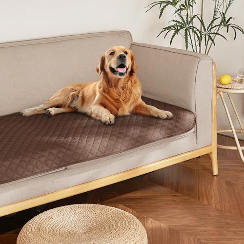 NICETOWN Waterproof Dog Bed Cover Pet Blanket with Anti-Slip Back for Furniture Bed Couch Cat Blanket Mat for Loveseat Sofa Recliner L-Shape Sofa, 30" W x 70" L, Chocolate/Sand, 1 Piece - color: Chocolate/Sand, size: 70"L x 30"W x 0.15"Th