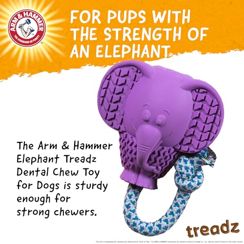 Arm and Hammer for Pets Super Treadz Large Elephant Dental Chew Toy for Dogs - Reduces Plaque and Tartar Without Brushing, Baking Soda Infused, Dishwasher Safe, Dogs Up to 35 Lbs - size: Large (Pack of 1), style: Elephant