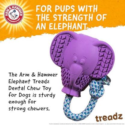 Arm and Hammer for Pets Super Treadz Large Elephant Dental Chew Toy for Dogs - Reduces Plaque and Tartar Without Brushing, Baking Soda Infused, Dishwasher Safe, Dogs Up to 35 Lbs - size: Large (Pack of 1), style: Elephant