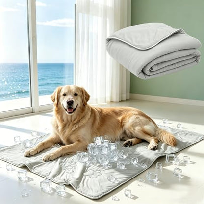 EXPAWLORER Premium Dog Cooling Blanket,High Q-MAX 0.4+ Cold Washable Pet Mat with Cute Paw Pattern for Hot Weather,Lightweight Summer Dog Cooling Mat (Grey,40x60 inches) - size: Large