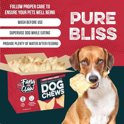 100 Count Water Buffalo Ears for Dogs, Bulk Pack, Jumbo 5-Inch - Pig Ear & Rawhide Alternative, Single-Ingredient Grass-Fed Long-Lasting Natural Dog Chews for Aggressive Chewers - style: 100 Count