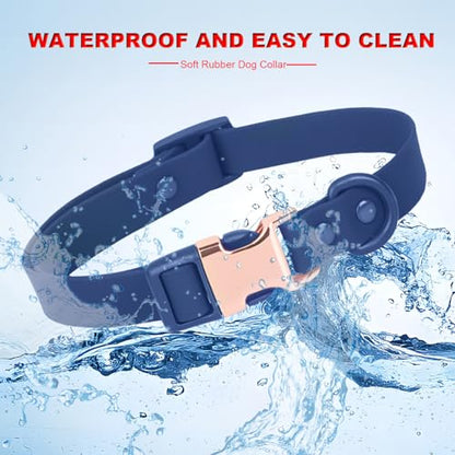 Waterproof Dog Collar with Safety Metal Buckle, Durable and Easy to Clean Soft Rubber Dog Collar, Adjustable Pet Collars for Small Medium Large Dogs - color: Dblue, size: S
