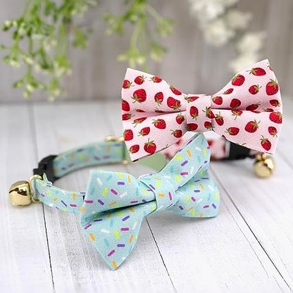 Ultra Joys Breakaway Cat Collar with Bells - Kitten Collar with Bowtie Strawberry Small - color: Strawberry-Bowtie Collar, size: Small