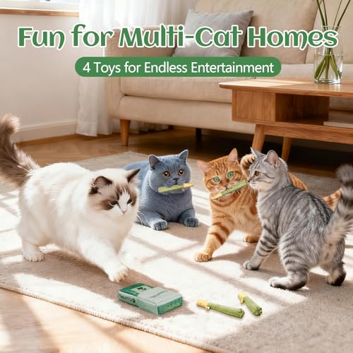 4-Pack Catnip Toys for Cats - Hand-Rolled with Hemp Rope & Bell Safe Teething Fun + Stress Relief Toys for Indoor Cats & Multi-Kitten Homes (Green) - color: Green