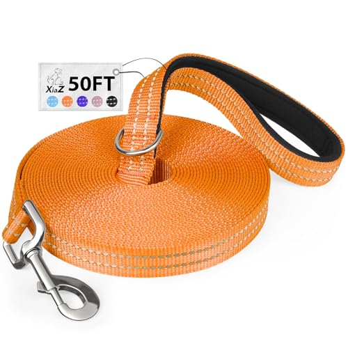 Long Dog Leash XiaZ Training Leashes 10/15/20/30/50/100ft Long Lead for Dogs 50ft Training Leash for Outside 50 Foot Nylon Padded Handle Reflective Hiking Yard - color: E-Orange, size: 50 Feet