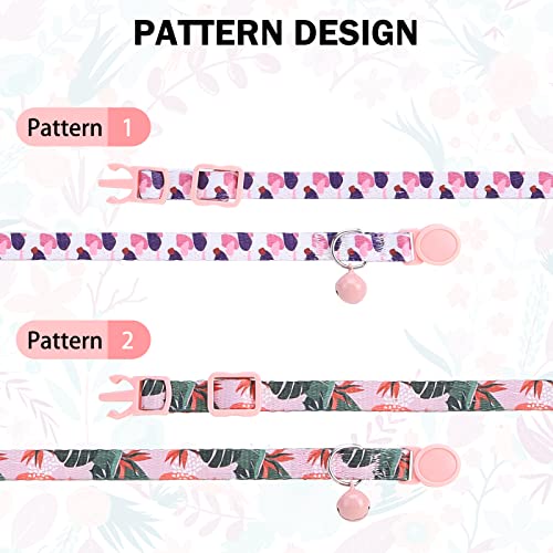 Breakaway Cat Collars for Girl Boy Cats, Spring Summer All Weather Cat Collar Personalized Pattern 2 Pack,Cute Classic Safety Buckles and Bells,Adjustable Printed Nylon Colorful Kitten Collar - color: Summer Fantasy