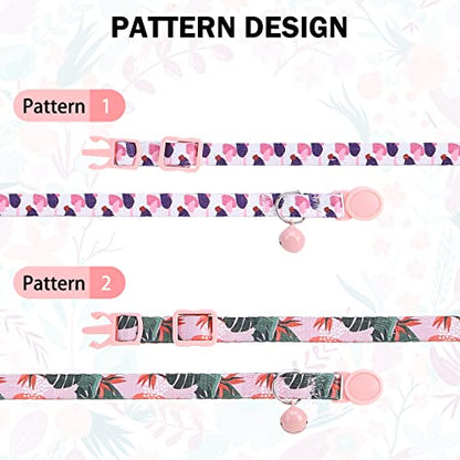 Breakaway Cat Collars for Girl Boy Cats, Spring Summer All Weather Cat Collar Personalized Pattern 2 Pack,Cute Classic Safety Buckles and Bells,Adjustable Printed Nylon Colorful Kitten Collar - color: Summer Fantasy
