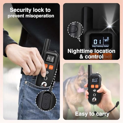 No Shock Dog Training Collar with Remote 3300ft Range, Humane Vibrating Dog Collar, 3 Modes Ultrasonic, Beep, Vibration for Small Medium Large Dogs - Security Lock & No Prongs - color: Black