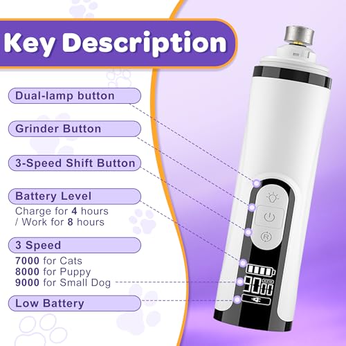 Pet Nail Grinder Quiet Professional Cats Cordless Clippers Cat Claw Care Cat Grooming Clippers Cat Grooming Supplies with Charging Cable Easy to Hold Safety Guard for Small Dogs Cats