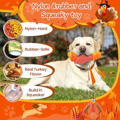 WinTour Tough Dog Toys for Aggressive Chewers, Dog Chew Toys for Large Dogs, Turkey Indestructible Squeaky Dogs Toy to Keep Them Busy - color: Orange