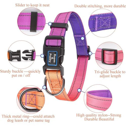 Roses&Poetry Reflective Dog Collar with Gradient Mistyrose, Adjustable Durable Pet Collars for Small Medium Large Dogs (Mistyrose-S) - color: Mistyrose, size: S