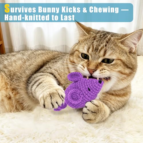Retro Shaw Catnip Toys Crochet Mice Cat Toys, 3 Pcs Durable Yarn Cat Mouse Toys for Indoor Cats, Stuffed with Natural Catnip & Silvervine Blend, Handmade Interactive Kitten Chew Toy for Teeth Cleaning - style: Mice-3