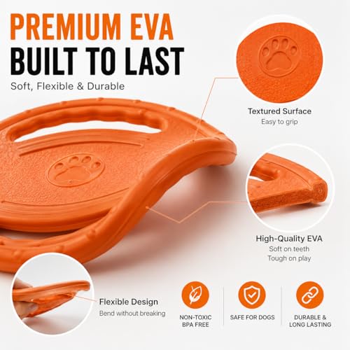 Dog Flying Disc, Durable Soft EVA Flying Ring for Aggressive Chewers, Interactive Fetch & Training Toy, Floats in Water, Safe on Teeth & Gums, Beach Pool Play (Orange) - color: Orange