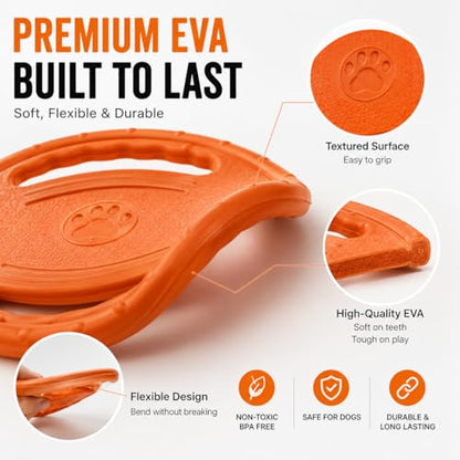 Dog Flying Disc, Durable Soft EVA Flying Ring for Aggressive Chewers, Interactive Fetch & Training Toy, Floats in Water, Safe on Teeth & Gums, Beach Pool Play (Orange) - color: Orange