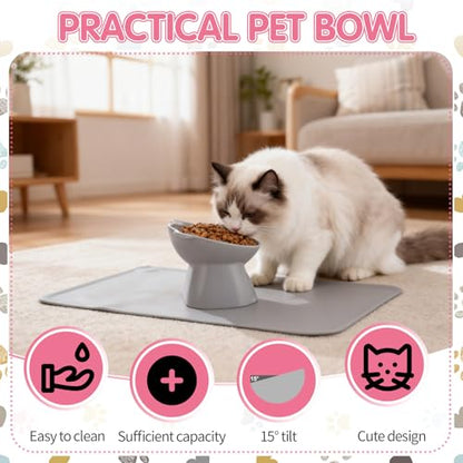 Elevated Cat Bowls 15° Raised Cat Bowl with Silicone Mat Whisker Friendly Anti Vomiting Cats Elevated Food and Water Bowls for Indoor Cats Kittens, Multicolor - color: Pink, Grey, White