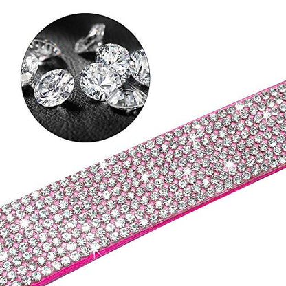 Rhinestone Bling Leather Dog Collar and Leash Set, Cute Dazzling Sparkling Soft Velvet Dog Cat Collar Crystal Diamond Puppy Collar (XXS, Hot Pink1) - color: Hot Pink1, size: XXS