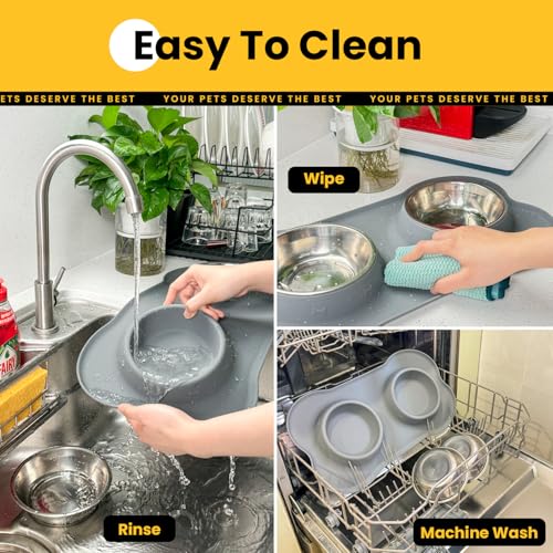 Conlun Medium Pet Feeding Station, 29oz Stainless Steel Dog Bowls Set, No Spill Food & Water Dishes with Non Slip Silicone Mat for Breeds Up to 55 Lbs, Grey - color: Grey, size: Medium-29oz