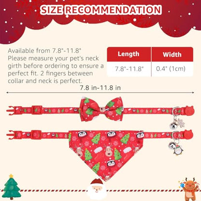 SCENEREAL Christmas Cat Bandana Collar with Bell Bowtie - 2 Pack Breakaway Kitten Collars, Adjustable Cute Pet Accessories for Cats and Small Dogs - color: Bandanas & Bow (Christmas Print)