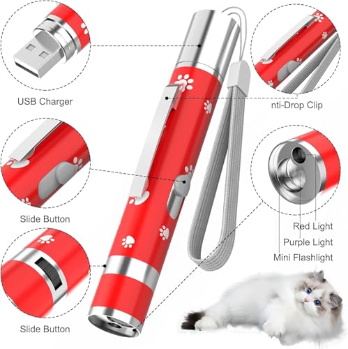 Cat Toys Rechargeable, Indoor Cats Chase Light, Interactive for Kitty Pet Dog with 3 Light Modes 5 Patterns, Red - color: Red 1 PCS
