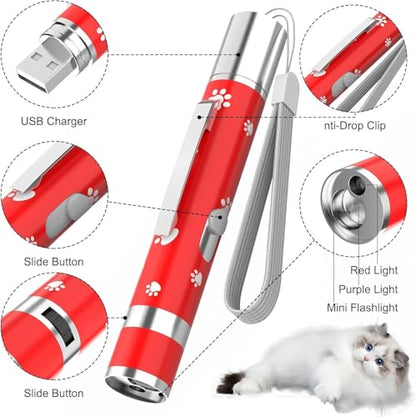 Cat Toys Rechargeable, Indoor Cats Chase Light, Interactive for Kitty Pet Dog with 3 Light Modes 5 Patterns, Red - color: Red 1 PCS
