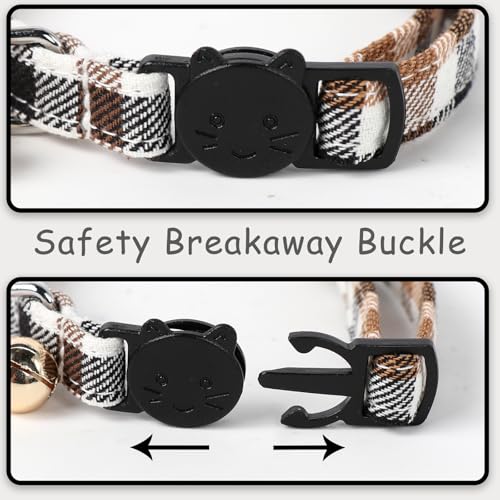 Unique style paws 2 Pack Kitten Collar Breakaway with Bell & Pendant, Adjustable Safety Cat Cotton Collars for Girl Boy Cats and Small Pets - color: brown yellow grid