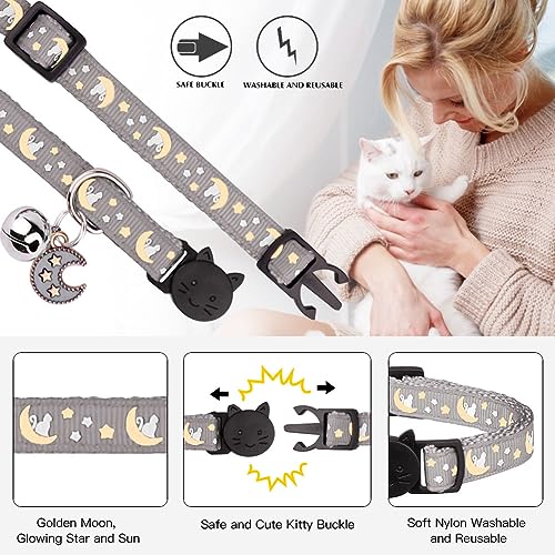 Baeuppit 2Pcs Breakaway Cats Collars Cat Collars for Boy & Girl Cats Adjustable Kitten Collars with Bell,Black+Gray - color: Black+Gray, size: 7.0-10.7''