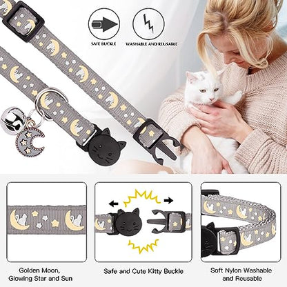 Baeuppit 2Pcs Breakaway Cats Collars Cat Collars for Boy & Girl Cats Adjustable Kitten Collars with Bell,Black+Gray - color: Black+Gray, size: 7.0-10.7''