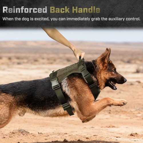 Tactical Dog Harness for Large Dogs, Adjustable No Pull Service Dog Vest Suitable for Training, Walking and Traveling, Easy Control Pet Harness, Army Green, XL - size: XL